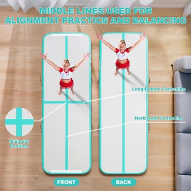 FBSPORT Килимок для гімнастики та йоги з повітряною ролкою, 400x100x10 см (зелений)