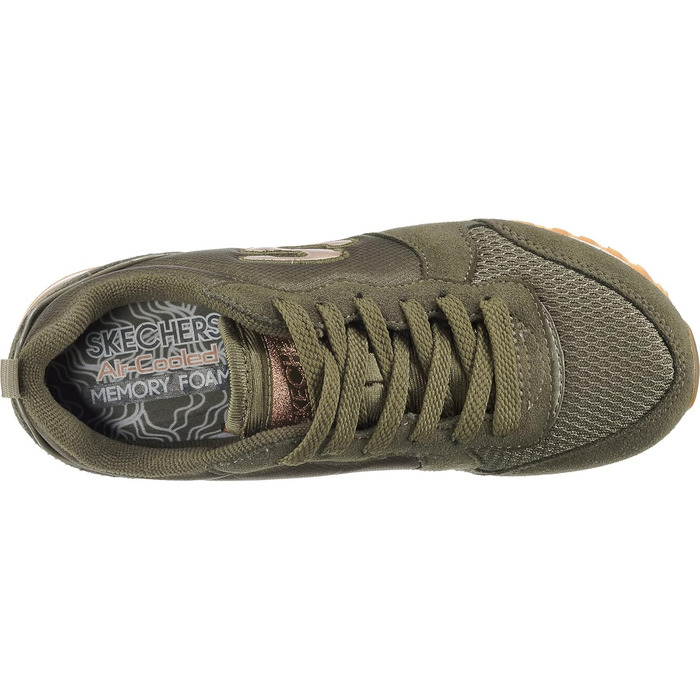Кросівки жіночі Skechers OG 85 Goldn Gurl оливкові замша/нейлон/сітка з золотистою окантовкою, 38 EU