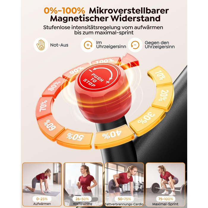 Спінінг-велотренажер Heimtrainer з додатком, магнітним регулятором опору, маховиком 15 кг та LCD-дисплеєм, до 170 кг, червоний