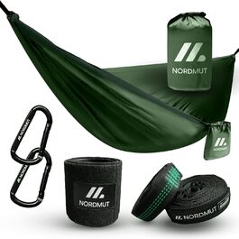 Гамак NORDMUT® ультралегкий для кемпінгу та відпочинку на природі [з набором кріплення] - 140x275 см, 300 кг, зелений