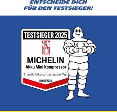 Міні-компресор Michelin Akku 10 Bar – портативний, цифровий | Для авто, велосипеда, електровелосипеда, мотоцикла, кемпера та причепа | 150 PSI, 7.4 V / 2500 mAH | LCD-дисплей, LED-підсвічування