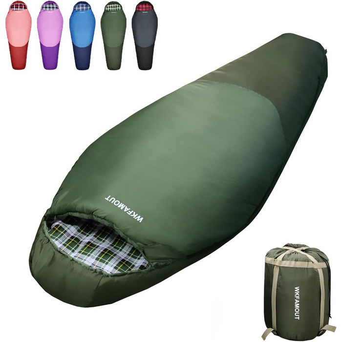 Сплячий мішок WKFAMOUT Mumienschlafsack для кемпінгу та подорожей, -12°C - 0°C, фліс, 3-4 сезони, дорослий/дитячий, 500GSM