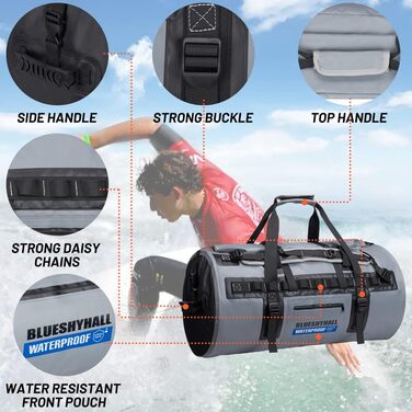 Водонепроникний мішок Blueshyhall Dry Bag 30L (60L) - рюкзак, ролтоп, для каякінгу, кемпінгу, риболовлі, плавання, серфінгу, рафтингу (сірий)