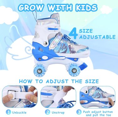 Роликові ковзани TOMSHOO для дівчаток, дитячі ролики з LED-підсвіткою, регульовані, для початківців, подарунок (блакитний, XS (26-29 EU / 160-178 MM))