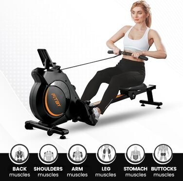 Гребний тренажер Fitby для дому - складаний, з магнітним опором, 16 рівнів навантаження, LCD-дисплей, до 150 кг, чорний