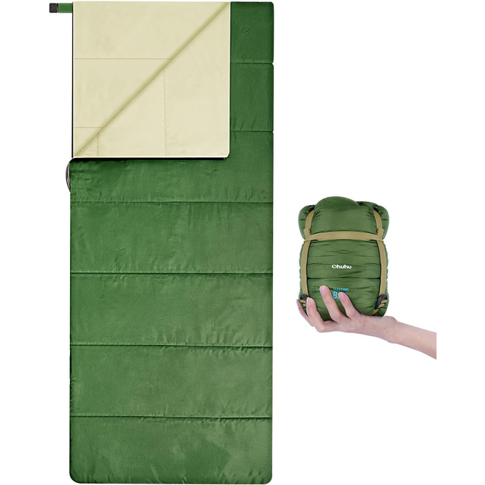 Сплячий мішок Ohuhu, компактний та ультралегкий (900г), літній, ковдровий, для дому та відпочинку на природі, кемпінгу, подорожей та фестивалів (зелений)