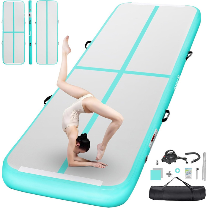 FBSPORT Airtrack Matte - килимок для гімнастики та йоги, 200x100x10 см, світло-зелений