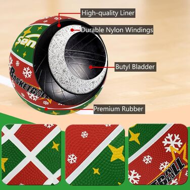 Баскетбольний м'яч Senston, розмір 7, з насосом, для гри на вулиці, антиковзаюча поверхня, відмінне зчеплення (червоний & зелений)