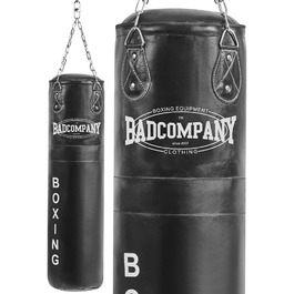 Боксерський мішок Bad Company зі шкіри, наповнений/порожній, з важкою сталевою чотириточковою ланцюговою підвіскою, чорний, 80/100/120/150/180x35 см