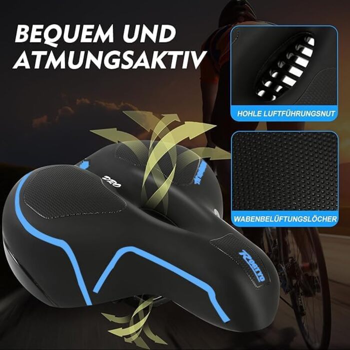 Велосипедне сидіння Pro 2.0: широке, м'яке, комфортне, дихаюче, з пам'яті ефекту та водонепроникним покриттям (блакитне)