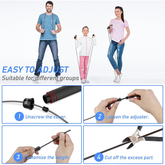 Стрибкове канат Blukar, регульований, з комфортними ручками, 3 метри, антиковзкий, для фітнесу та витривалості, червоний