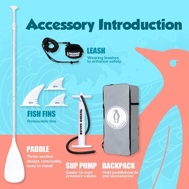 Надувне SUP-борд Tuxedo Sailor з аксесуарами, для дорослих та підлітків, блакитний та жовтий (блакитний та рожевий)