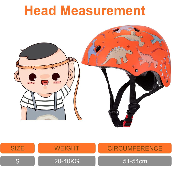 Дитячий шолом Kinderhelm для велосипеда, скейтборда, роликів, самоката, 50-54 см, регульований, CE-сертифікація, оранжевий