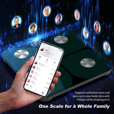 Ваги для вимірювання жиру в тілі, персональні ваги Bluetooth, цифровий переможець тесту 2025, 180 кг / 400 фунтів, вимірювання жиру, BMI, вага, 30 см * 30 см (зелений)