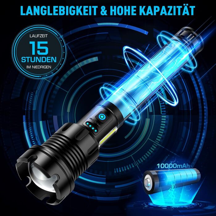 Ліхтар Glarylight LED акумуляторний, 990000 люмен, надпотужний, 24 години роботи, 9 режимів, Zoom, IPX7, водонепроникний, для кемпінгу та надзвичайних ситуацій