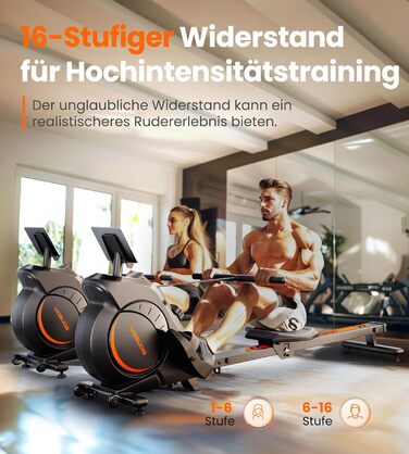 YOSUDA 02-Magnetic Pro: Гребний тренажер для дому, ультратихий, з магнітним опором, 16 рівнів, LCD-дисплей, компактний, до 160 кг