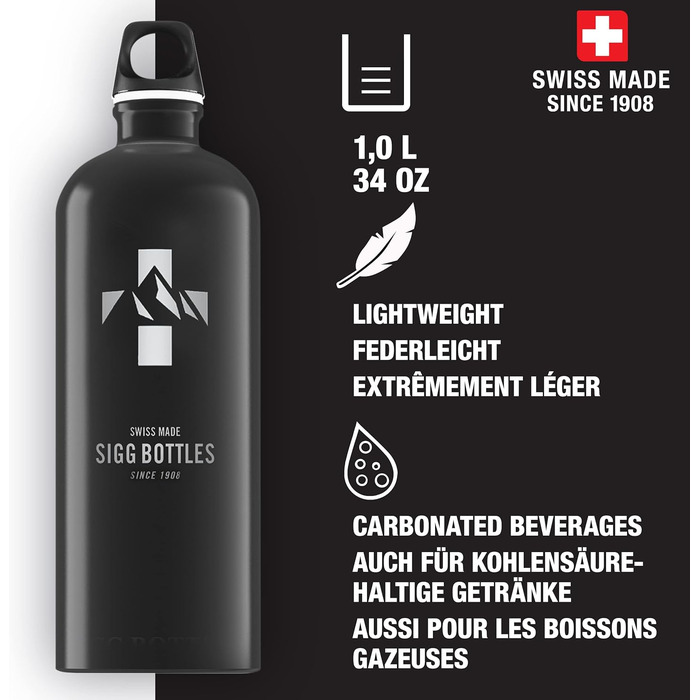 SIGG Алюмінієва пляшка для води Traveller, швейцарська, легка, не протікає, для газованих напоїв, BPA-free, для туризму, 0,6/1/1,5 л