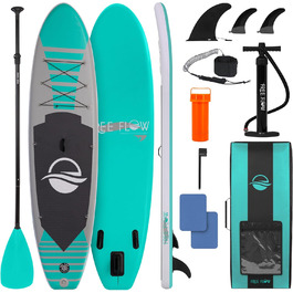 Надувний SUP СерeneLife для дорослих та дітей: комплект з веслом, насосом та сумкою. Touring SUP для плавання по морю, річці та озеру. Максимальне навантаження 155 кг, колір аквамарин.