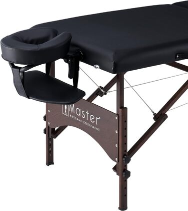 Портативний масажний стіл Master Massage Argo 71 см, складаний, масажне ліжко з ніжками з горіхового дерева, чорний, у комплекті сумка для транспортування