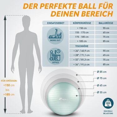 Гімнастичний м'яч TRESKO BPA-Free з насосом, 65 см, для фітнесу, йоги, пілатесу, вагітних, антивибуховий, до 300 кг