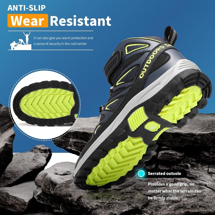 Дитячі зимові чоботи Elaphurus: теплий фліс, для ходьби та трекінгу, розмір 39 EU, темно-синій, зелений