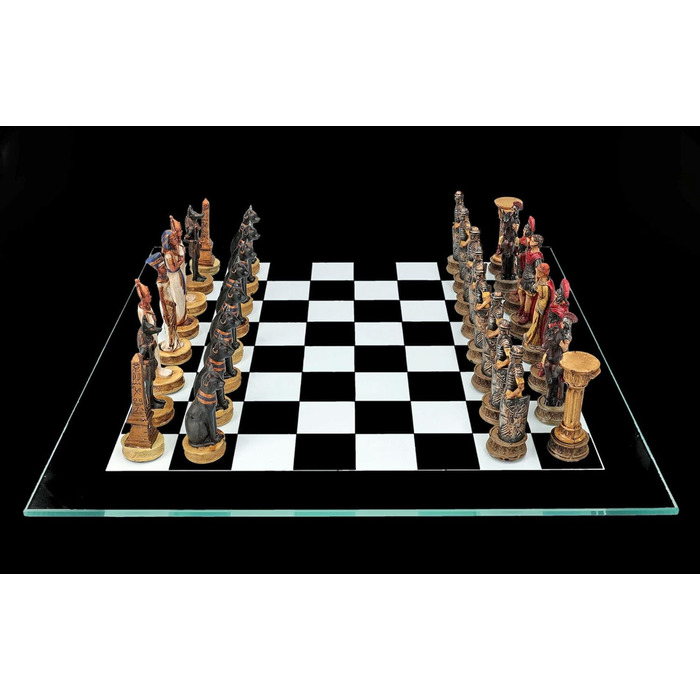 Шахи Єгиптян проти Римлян, кольорові, ручної роботи - набір шахів зі скляною дощечкою та фігурами, Антична історія