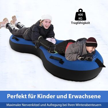 Надувний сніговий круг COSTWAY 200 см для 2 осіб з тросом та насосом, 400 кг, блакитний