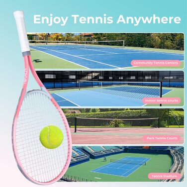 Набір тенісних ракет HIRALIY для дорослих, 68.6 см, 2 ракетки з натягнутою сіткою, 2 овергрипи, 3 м'ячі та сумка, для початківців, рожевий/зелений