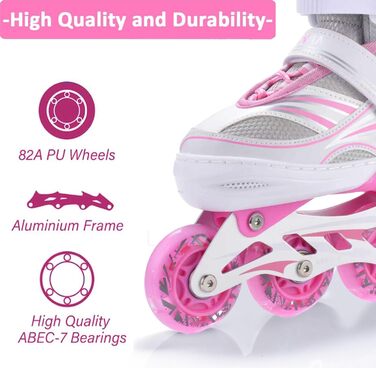 Дитячі ролики Ernan Verstebar - міцні ролики для дівчаток, хлопчиків та дітей різного віку. Розміри 4. Підходять для використання в приміщенні та на вулиці (рожевий, M)