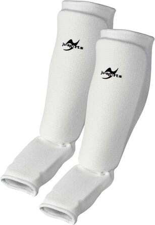 Ju-Sports Захист гомілки та стопи, білий, бавовна, для єдиноборств, еластичний і праний щиток для гомілки та стопи
