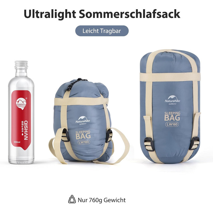 Сплячий мішок Naturehike - легкий, для підлітків та дорослих, комфортна температура 7°C, для походів, кемпінгу та рюкзакових подорожей (LW180-Blau)