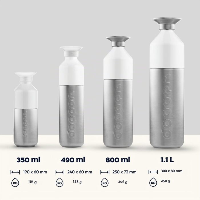 Сталева пляшка для води Dopper 450 мл, сіра — герметична спортивна фляга з нержавіючої сталі 18/8, без BPA, для спорту, офісу та активного відпочинку