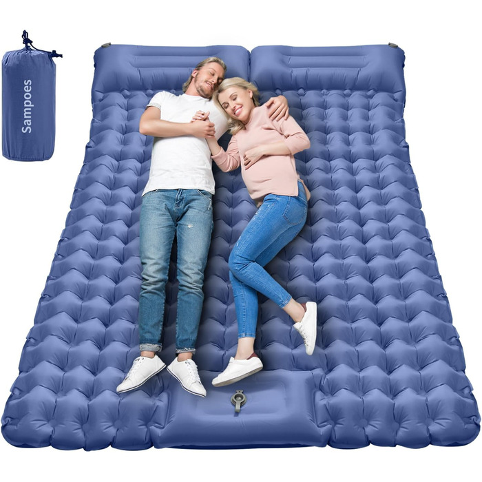 Надувний килимок для кемпінгу Isomatte, 10 см, двоспальний, з насосом, для туризму та відпочинку на природі (Marine Blau)