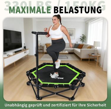 Складаний фітнес-батут для дому з регульованою ручкою, навантаження до 150 кг, Ø 86.5 см, для дорослих та дітей (Зелений)