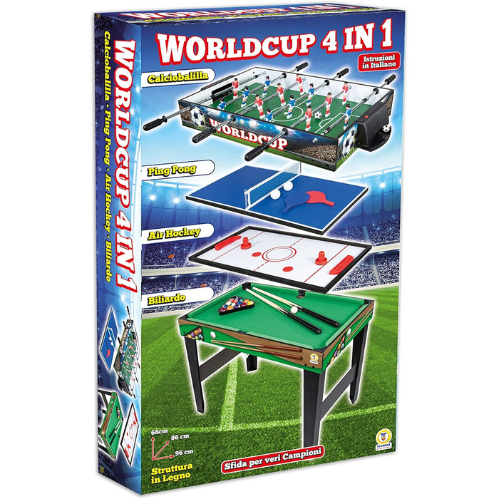 Дерев'яний ігровий стіл 4-в-1 Teorema: футбол, теніс, хокей, більярд. Розміри 96x86x68 см