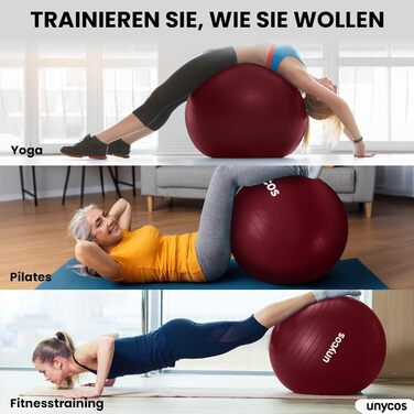 Фітбол Unycos 65 см для фітнесу, йоги, пілатесу, балансу та силових тренувань. З насосом, BPA-Free, антивибуховий. Рожевий #10