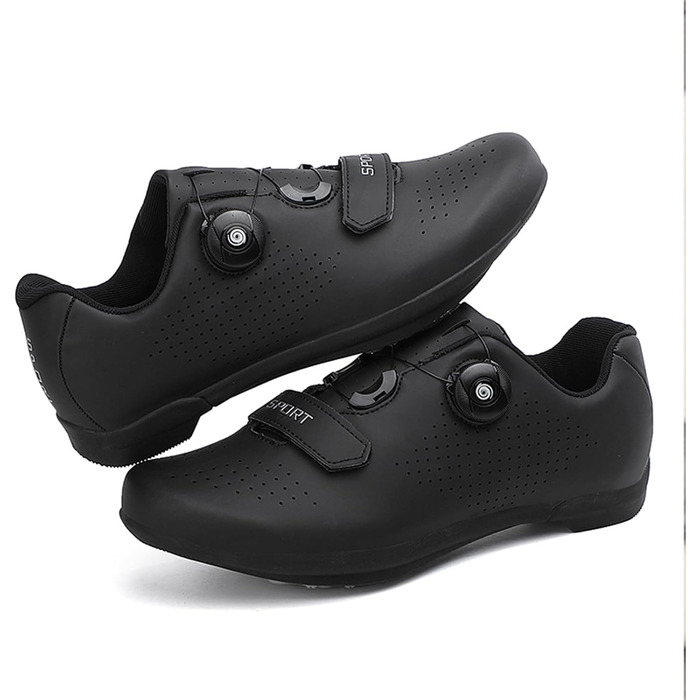 Велосипедні черевики для чоловіків та жінок, для шосе та гірського велосипеда з гумовою підошвою, дихаючі кросівки, не блокуючі велосипедні черевики MTB, чорний (38 EU)
