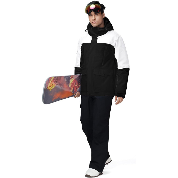 Комплект гірськолижний чоловічий: куртка та штани, сніговий костюм, водонепроникний, вітронепроникний, для сноуборду та гірських лиж, HOTIAN (XS, BaiH+BK)