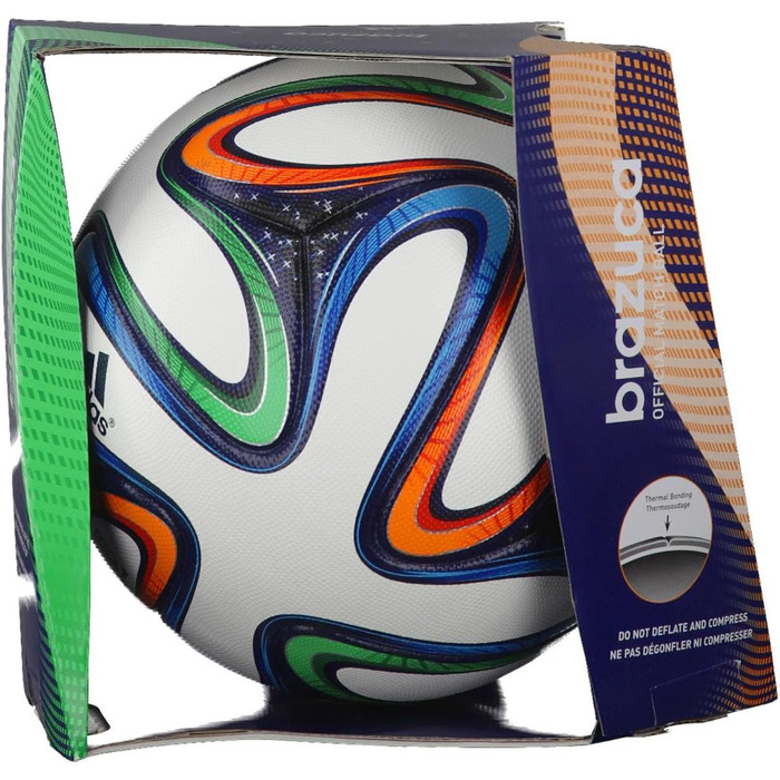Офіційний футбольний м'яч adidas Brazuca, розмір 5, білий/синій/кольоровий