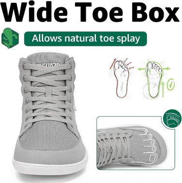 Черевики Saguaro Unisex Barfußschuhe High-Top з широкою передньою частиною та платформою Zero-Drop, розмір 36-48 (Сірий)