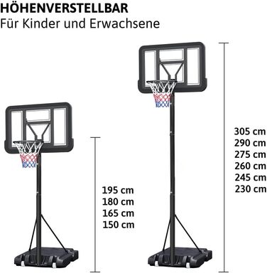 Баскетбольне кільце з регульованою висотою 1.5-3.05м Dönges - Комплект з м'ячем та насосом - Вуличне/Приміщення - Міцна, стійка до погодних умов - Для дітей та дорослих