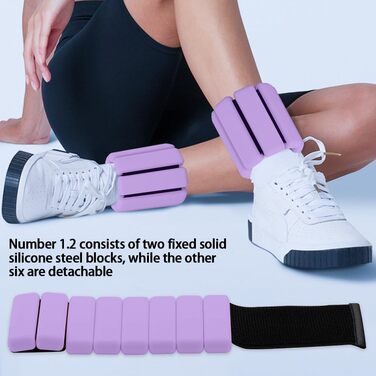 Набір обтяжувачів для зап'ястя та кісточок, регульовані (2 шт., 0.45 кг) Силіконові браслети для фітнесу, ходьби, йоги, пілатесу (фіолетовий)