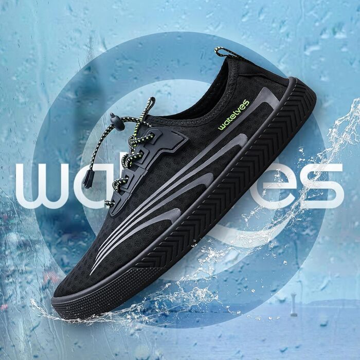 Водні шльопанці WateLves для чоловіків та жінок. Шкарпетки для плавання, аквашузи, шкарпетки для серфінгу, швидко сохнуть, кольору місячного зеленого (чорний, 40 EU)