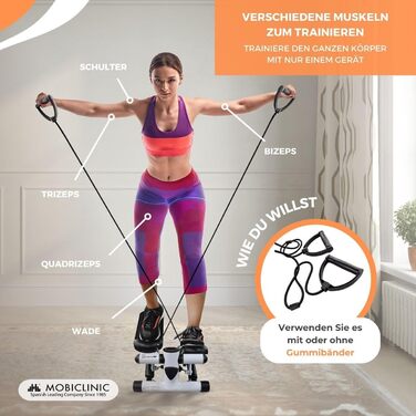 Mobiclinic® Fitness Stepper 2 в 1 Step Plus з тросами, багатофункціональний тренажер для дому, LCD дисплей, навантаження до 100 кг, регулювання опору