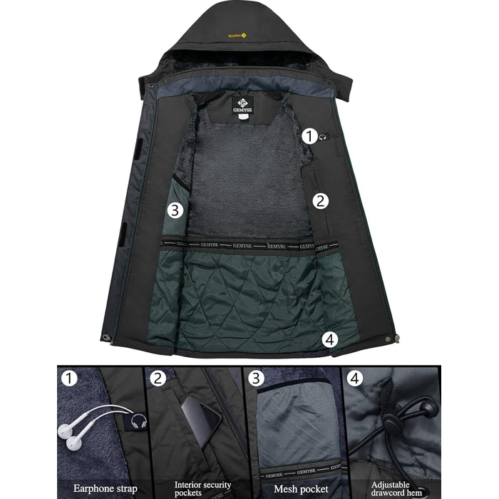 Куртка GEMYSE для чоловіків, водонепроникна, вітронепроникна, з підкладкою, зимова куртка з капюшоном для спорту, відпочинку, активного відпочинку на природі (сірий колір, розмір S)