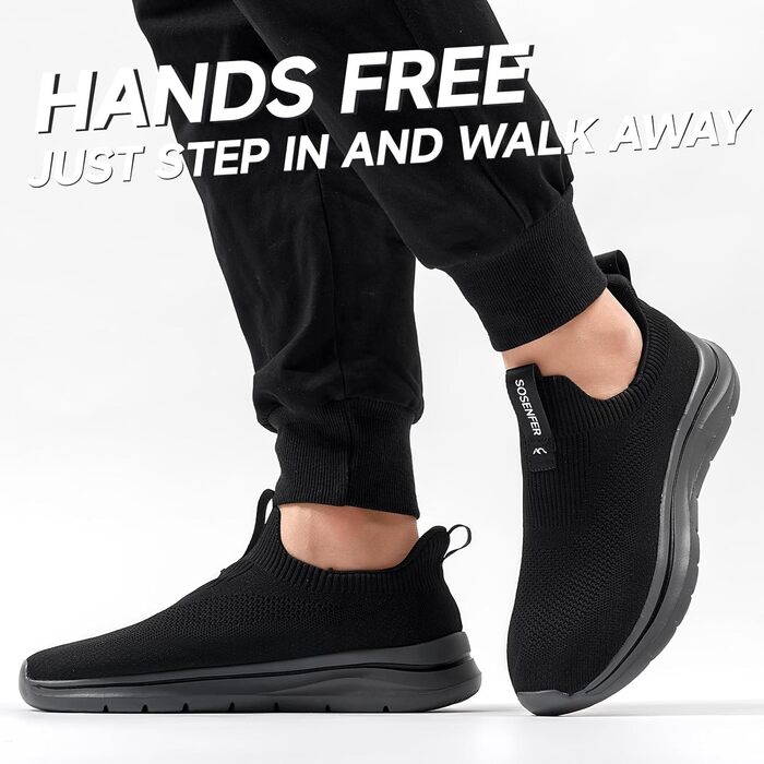 Сліпони чоловічі Sosenfer: дихаючі кросівки без шнурівків, зручні спортивні та прогулянні, сірі та чорні (46 EU)