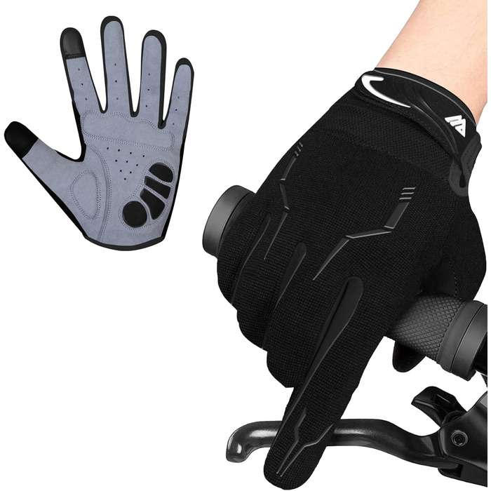 Велосипедні рукавички Westwood Fox WFX для гірського велосипеда (MTB) з повною пальцями, сенсорний екран, антиковзаючі, для жінок та чоловіків, чорні