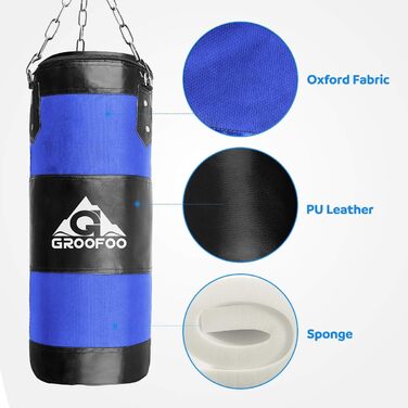 Boxsack GROOFOO для дітей та дорослих, 100x33 см, матеріал Oxford, для боксу, MMA, Муай Тай, без наповнювача