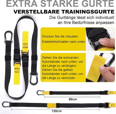 Слінг-тренажер для дому: комплект для тренувань всього тіла з кріпленням до дверей, регульованими ременями, ручками та сумкою – фітнес-обладнання для дому, жовтий