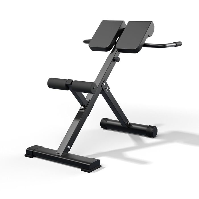 Тренажер для спини з гіперекстензією 45 градусів, регульована висота та спинка, міцний та зручний – для тренування сідниць, стегон та пресу, складана лава, чорний